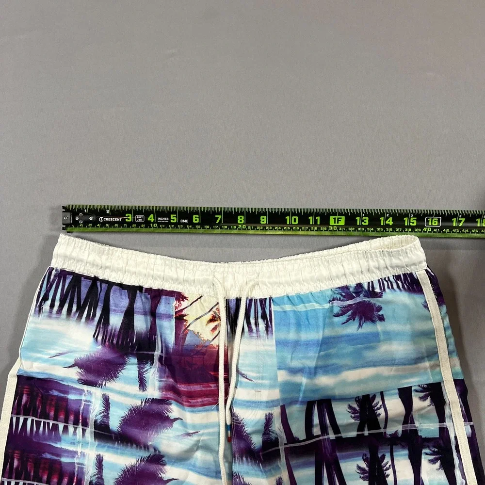 Coofandy Swim Trunks Men 34 Multicolor All Over Graphic Drawstring Waist Surfing